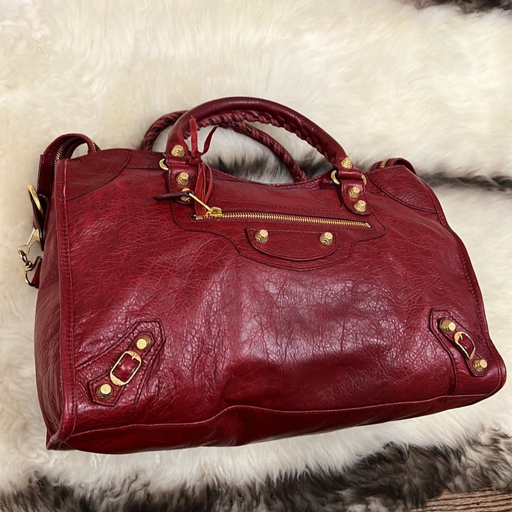Balenciaga City Bag: Rouge Cerise with Gold Hardware